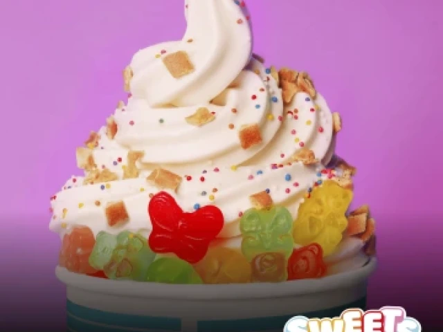 Frozen yogurt with toppings. 